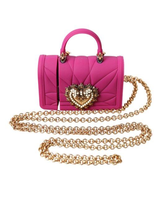 Dolce & Gabbana Pink Silicone Devotion Heart Bag Gold Chain Airpods Case