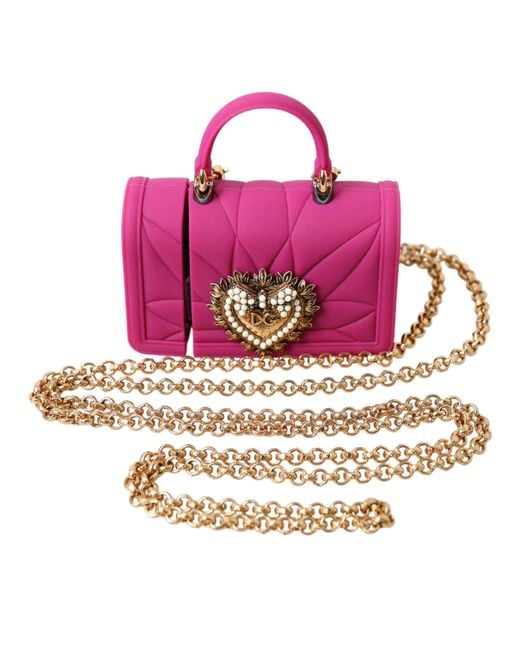 Dolce & Gabbana Pink Silicone Devotion Heart Bag Gold Chain Dolce & Gabbana Pink Silicone Devotion Heart Bag Gold Chain