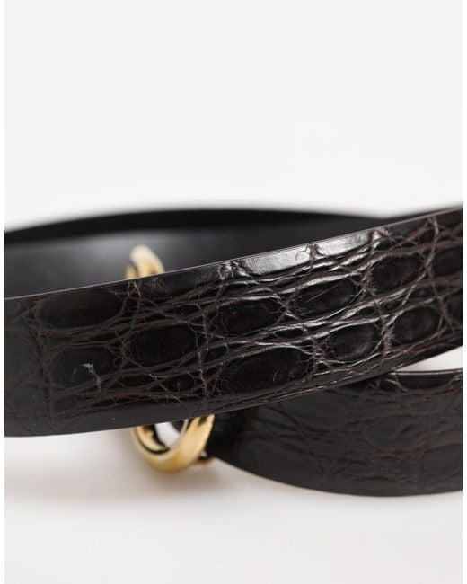 Dolce & Gabbana Black Crocodile Flank Nappa Leather Belt With Dg Logo for men