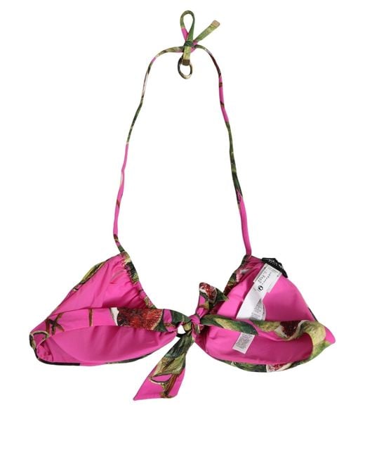 Dolce & Gabbana Green Fuchsia Pink Fig Print Beachwear Bikini Top