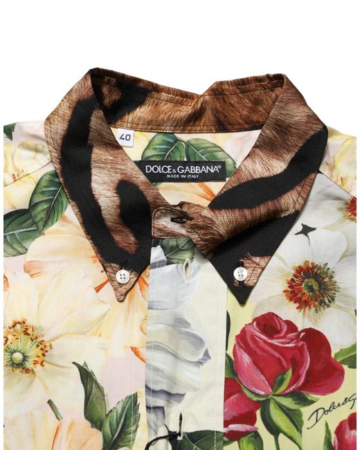 Dolce & Gabbana Metallic Multicolor Floral Animal Print Collared Shirt for men