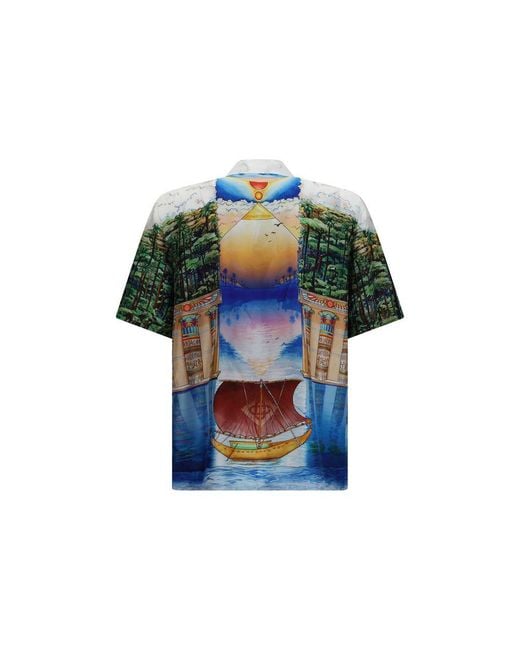 Casablanca Blue Multicolor Silk Pattern Shirt for men