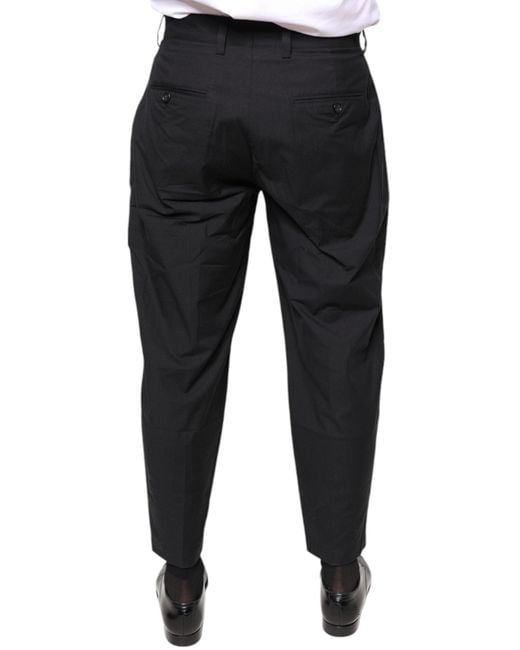Dolce & Gabbana Black Crown Cotton Dress Pants for men