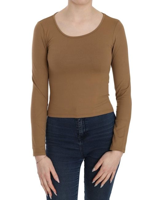 Gianfranco Ferré Long Round Neck Sleeve Fitted Tops Brown Tsh3931