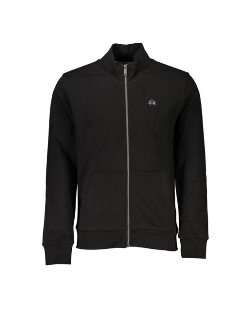 La Martina Black Sleek Cotton Zip Sweater for men