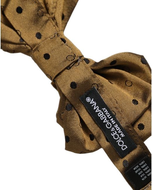 Dolce & Gabbana Men Brown Polka Dot Silk Adjustable Neck Papillon Bow Tie for men