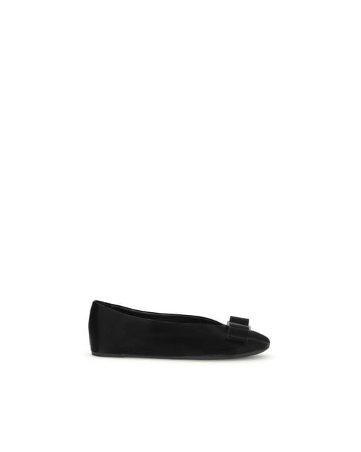 Ferragamo Black Calf Leather Bos Taurus Ballet Flats