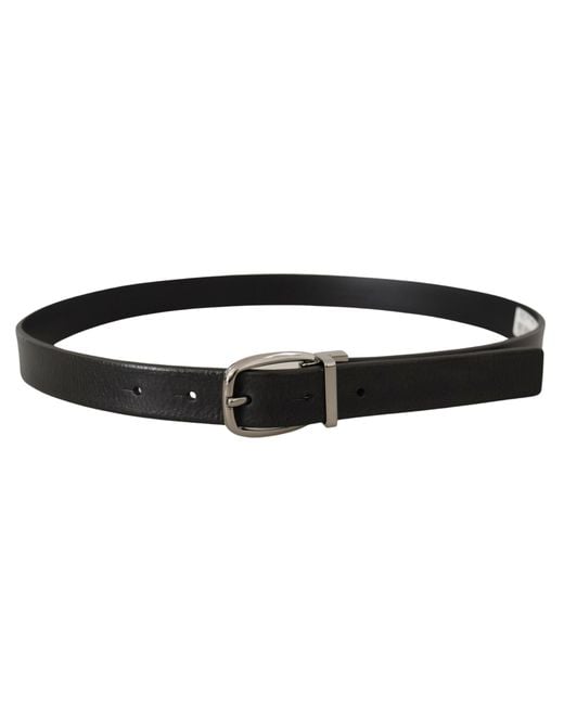Dolce & Gabbana Black Leather Chrome Metal Logo Buckle Belt for men