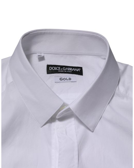 Dolce & Gabbana Purple White Cotton Gold Formal Men Longsleeves Shirt for men