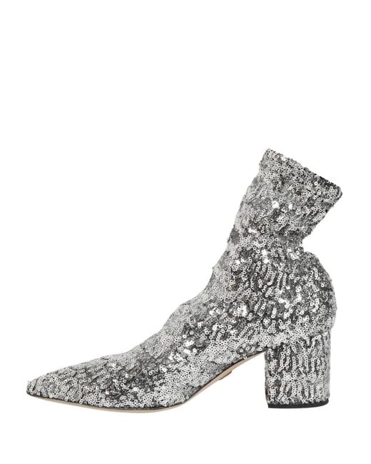 Dolce & Gabbana Gray Silver Sequined Short Boots Stretch Shoes