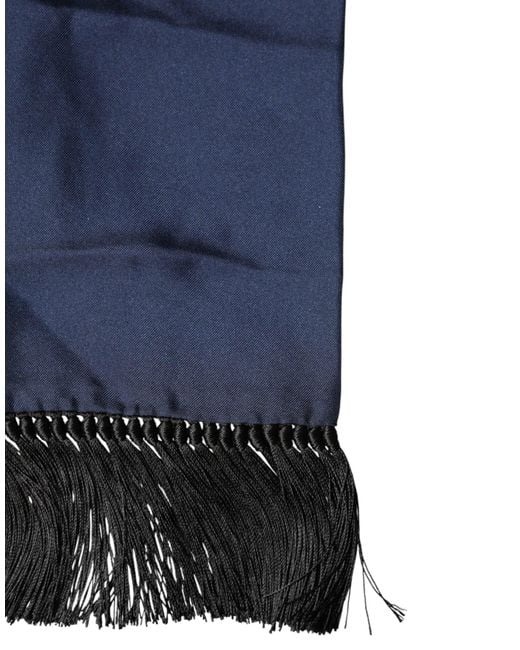 Dolce & Gabbana Blue Silk Fringes Neck Foulard Scarf for men