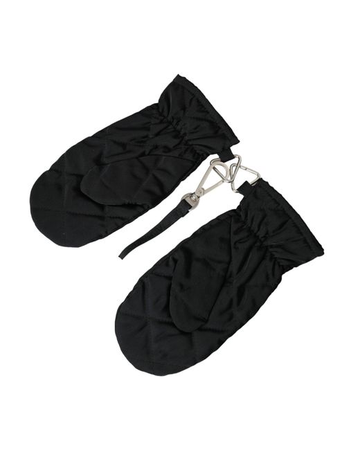Dolce & Gabbana Black Quilted Nylon Wrist Length Mitten Gloves