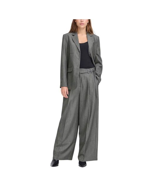 Ichi Black Gray Polyester Casual Pants