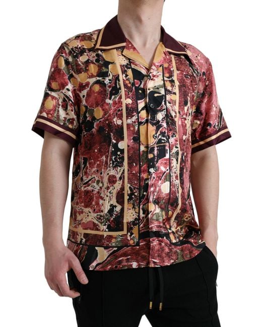 Dolce & Gabbana Red Button Down Silk Shirt for men
