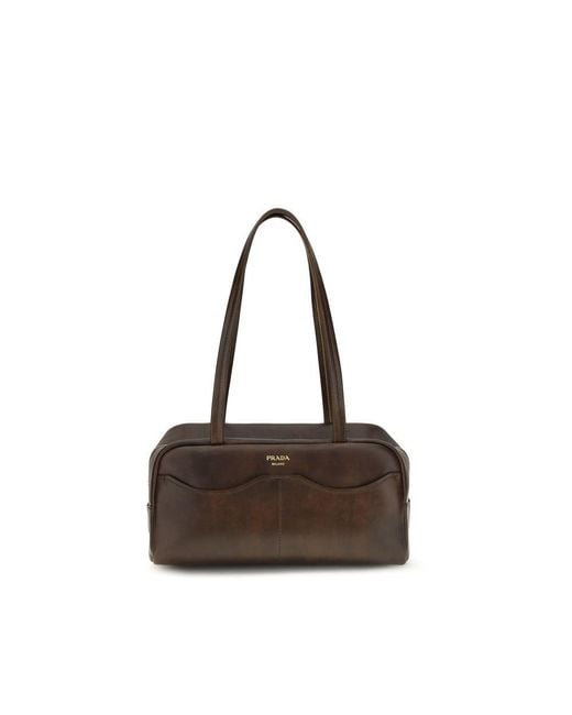 Prada Brown Calf Leather Bos Taurus Shoulder Bag