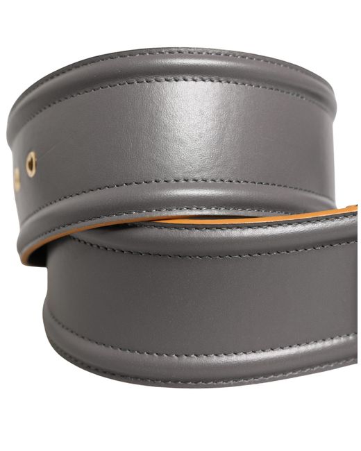 Patrizia Pepe Gray Genuine Leather Square Silver Metal Buckle Belt