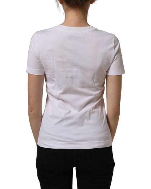Dolce & Gabbana White Cotton Rose Patch Crew Neck T