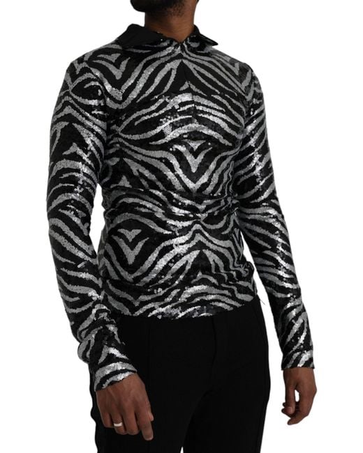Dolce & Gabbana Black Sequined Polyester Sweater for men