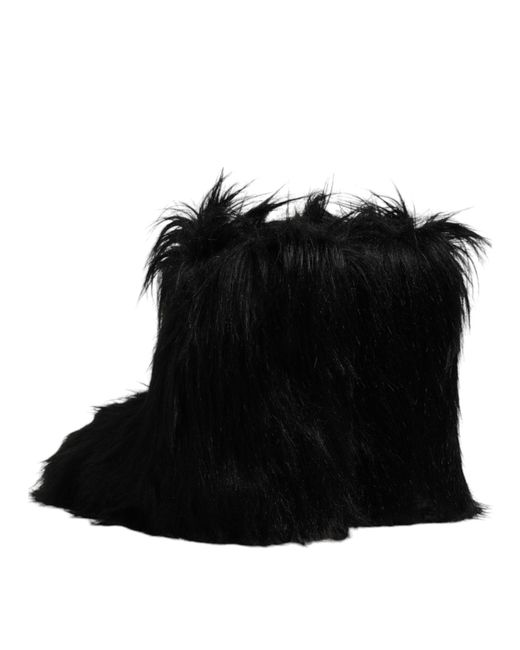 Dolce & Gabbana Black Faux Fur Mid Calf Boots Shoes for men