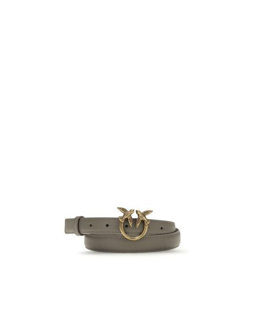 Pinko Metallic Gray Calf Leather Bos Taurus Regular Belt
