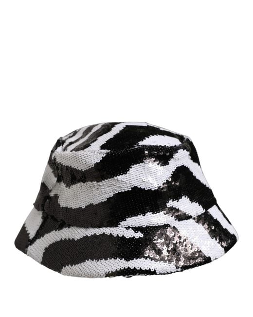 Dolce & Gabbana Men Black White Zebra Sequin Bucket Cap Hat for men