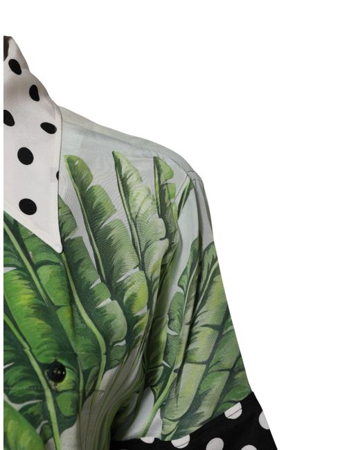 Dolce & Gabbana Green Multicolor Printed Silk Collared Shirt Top