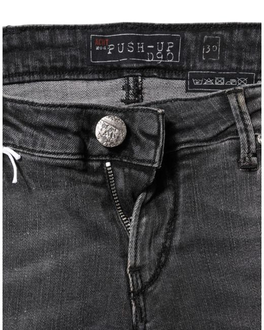 Acht Dark Gray Cotton Slim Fit Denim Low Waist Denim Jeans for men