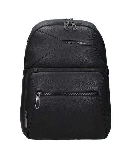 Piquadro Black Leather Backpacks for men