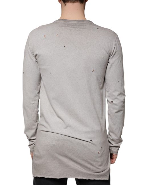 Dolce & Gabbana Gray Printed Cotton Crewneck Pullover Sweater for men