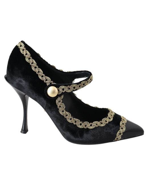 Dolce & Gabbana Black Velvet Mary Janes Pumps