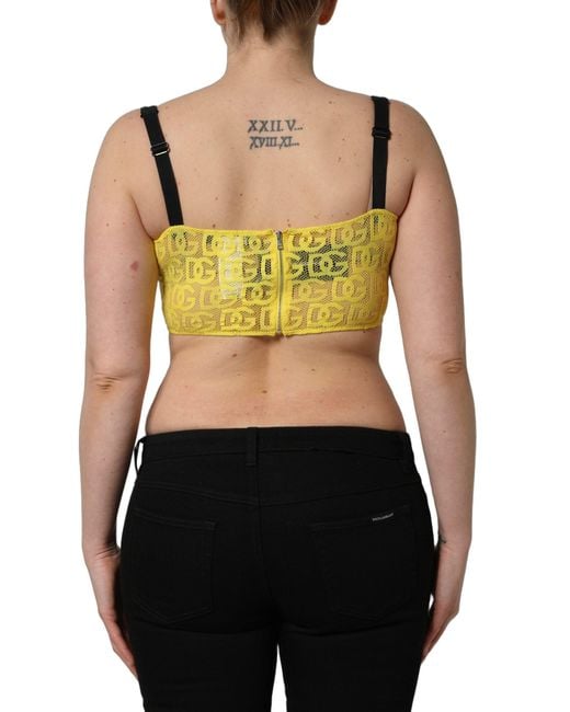 Dolce & Gabbana Green Yellow Cotton Crepe Chiffon Crop Bralette Top