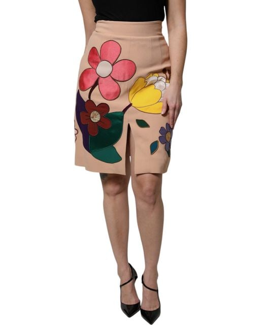 Dolce & Gabbana Black Beige Floral High Waist Pencil Cut Skirt for men