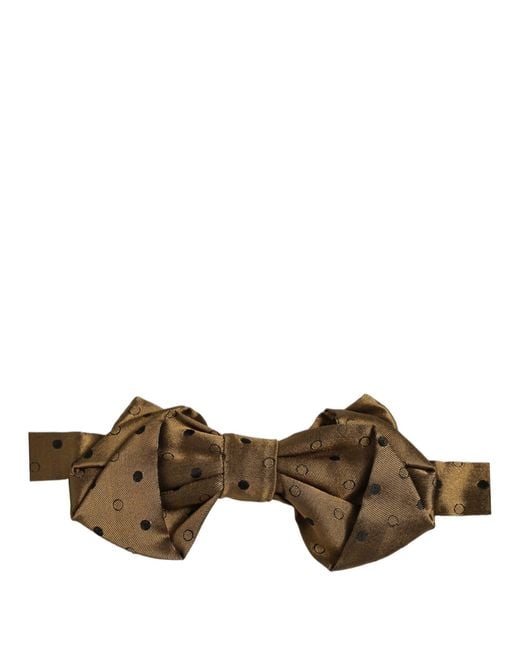 Dolce & Gabbana Men Brown Polka Dot Silk Adjustable Neck Papillon Bow Tie for men