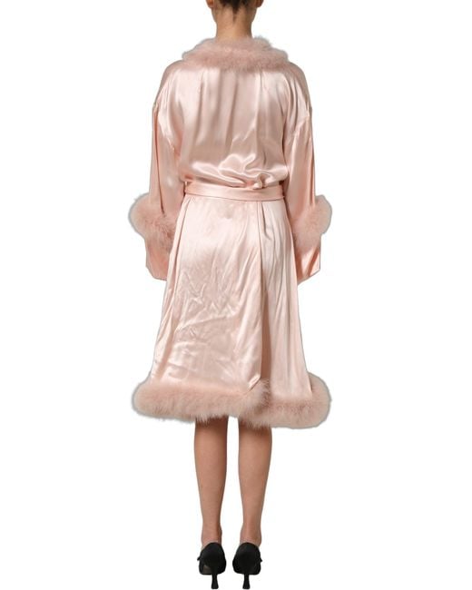 Dolce & Gabbana Light Pink Silk Turkey Feather Wrap Midi Dress