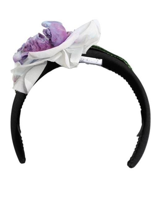 Dolce & Gabbana Multicolor Black Green Silk Purple White Floral Appliqué Accessory Headband