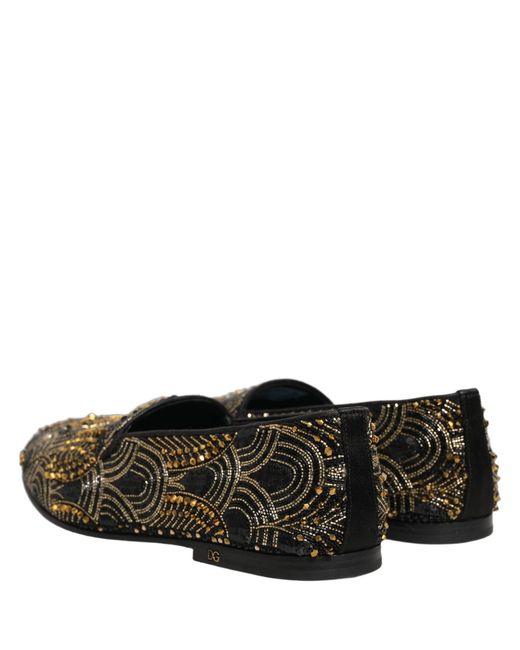 Dolce & Gabbana Black Gold Embellished Dress Loafers Shoes for men