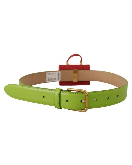 Dolce & Gabbana Green Elegant Leather Belt With Mini Bag Accessory