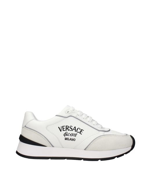 Versace White Leather Athletic Sneakers for men