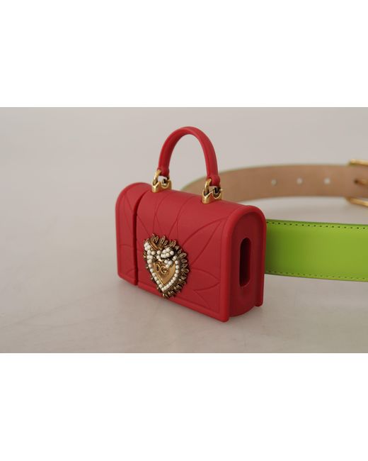 Dolce & Gabbana Green Elegant Leather Belt With Mini Bag Accessory