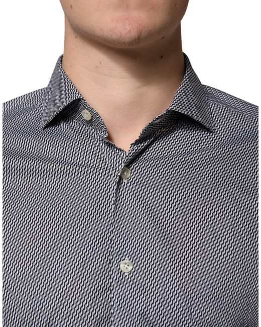 Domenico Tagliente Gray Patterned Long Sleeves Dress Shirt for men