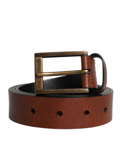 Dolce & Gabbana Brown Calf Leather Classic Metal Buckle Belt for men