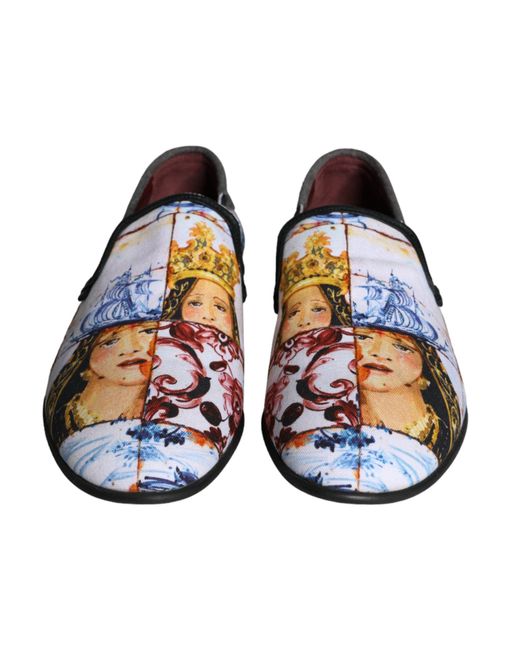 Dolce & Gabbana White Multicolor Madonna Majolica Amalfi Men Loafers Shoes for men