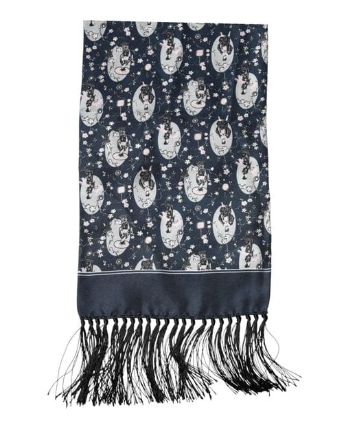 Dolce & Gabbana Blue Silk Neck Wrap Shawl Scarf for men