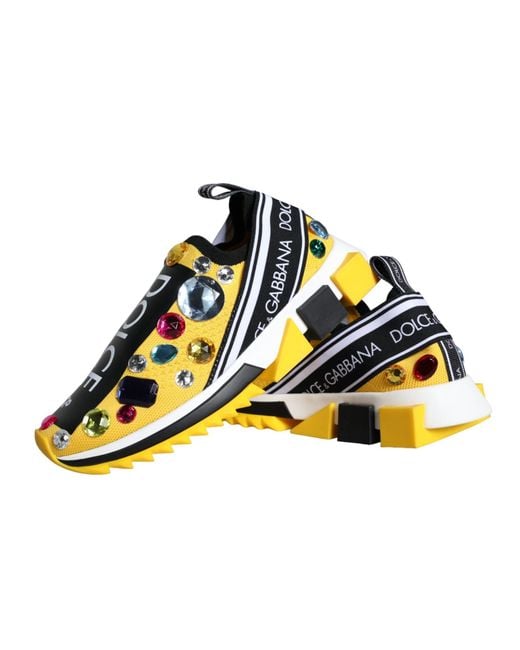 Dolce & Gabbana Yellow Sorrento Crystals Sneakers Shoes