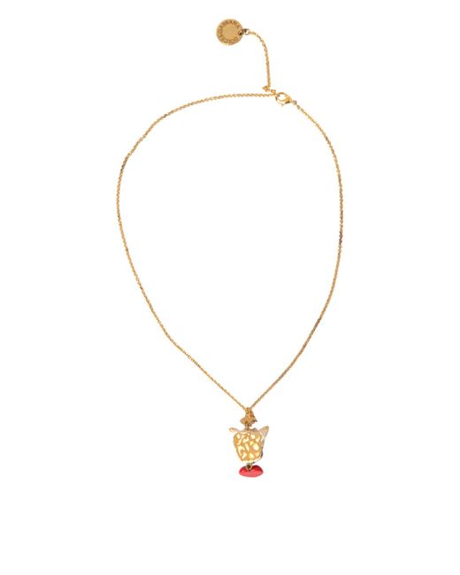 Dolce & Gabbana White Brass Chain Dog Heart Pendant Charm Necklace