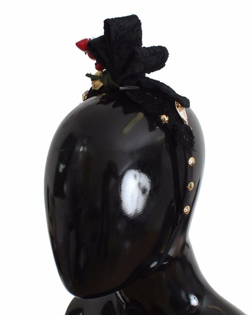 Dolce & Gabbana Black Diadem Headband Tiara Berry Fruit Crystal Bow Hair
