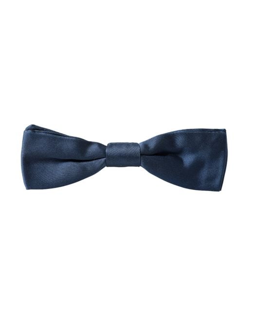 Dolce & Gabbana White Blue Satin Silk Adjustable Neck Men Bow Tie for men
