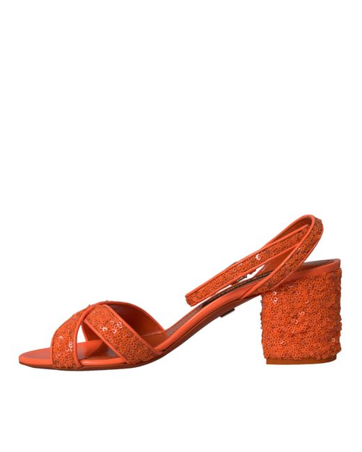 Dolce & Gabbana Red Sequin Ankle Strap Sandals Shoes