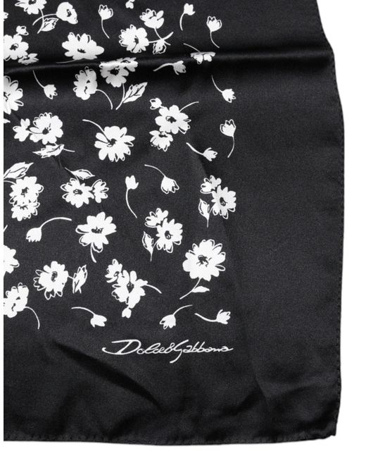 Dolce & Gabbana Black Floral Silk Square Wrap Shawl Scarf