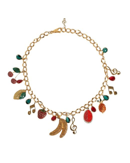 Dolce & Gabbana Metallic Gold Tone Brass Fruity Crystal Embellished Waist Chain Belt